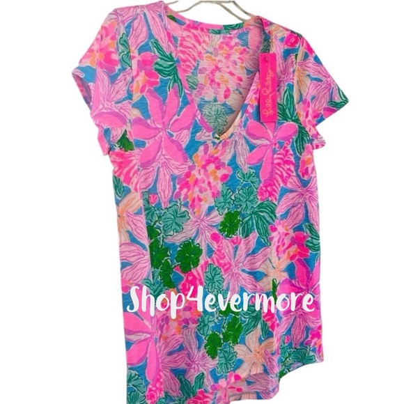 🆕💕🌴LILLY PULITZER🌴ETTA V-NECK TOP/ MULTI TIGERS LAIR - Picture 5 of 7
